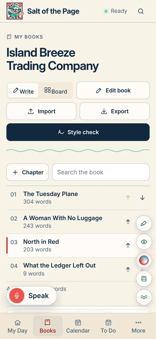 The writing page on a phone
